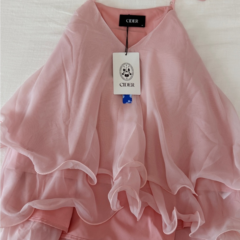 Cider Pale Pink Layered Ruffle Chiffon top